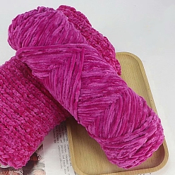 Fuchsia Wool Chenille Yarn, Velvet Hand Knitting Threads, for Baby Sweater Scarf Fabric Needlework Craft, Fuchsia, 3mm, about 87.49 Yards(80m)/Skein