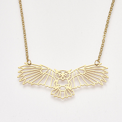 Golden 201 Stainless Steel Pendant Necklaces, with Cable Chains, Owl, Golden, 18.3 inch(46.5cm), 2mm, Owl: 25x59.5x1mm
