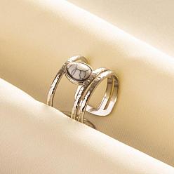 Говлит Перстни из синтетического говлита в форме капли, 304 манжетное кольцо из нержавеющей стали для унисекс, внутренний диаметр: 17 мм