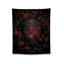 Dark Red Polyester Halloween Skull Wall Hanging Tapestry, for Bedroom Living Room Decoration, Rectangle, Dark Red, 1500x1000mm
