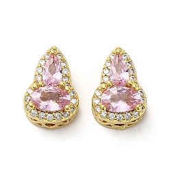 Бледно-Розовый Латунные микро проложить кубического циркония бусы, Горлянка, реальный 18 k позолоченный, розовый жемчуг, 12.5x8.5x6.5 мм, отверстие : 1.2 мм