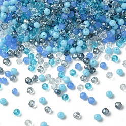 Light Blue Glass Beads, Mixed Style, Faceted Rondelle, Light Blue, 4x3.5mm, Hole: 1mm, about 500pcs/bag