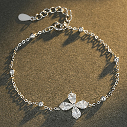 Argent Bracelet en argent sterling serti de zirconiums cubiques transparents en forme de goutte d'eau, orné d'une fleur, idéal pour un cadeau décontracté au quotidien., argenterie, 925 pouce (7.68 cm)