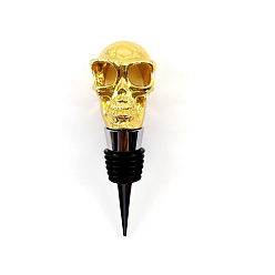 Golden Zinc Alloy Wine Bottle Stoppers, with Silicone, for Winebottle, Skull Head, Golden, 107x42x35mm