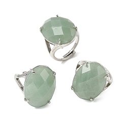 Зеленый Авантюрин Естественный зеленый авантюрин палец кольца, медные кольца, гранёное яйцо, стойки покрытие, 19 мм