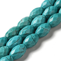 Dark Turquoise Natural Howlite Beads Strands, Dyed, Faceted, Oval, Dark Turquoise, 16x10mm, Hole: 1.2mm, about 24pcs/strand, 15.08 inch(38.3cm)