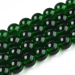 Dark Green Transparent Glass Beads Strands, Round, Dark Green, 4~4.5mm, Hole: 0.8mm, about 97~99pcs/strand, 14.76 inch~14.96 inch(37.5~38cm)