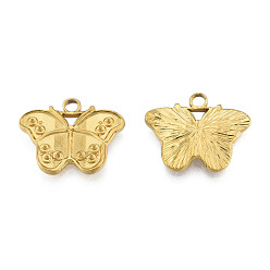 Real 18K Gold Plated 304 Stainless Steel Pendant Rhinestone Settings, Butterfly, Real 18K Gold Plated, Fit For 1mm Rhinestone, 18x22.5x2.5mm, Hole: 2.5mm