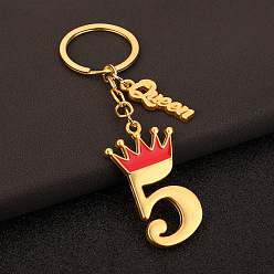 Golden Alloy Keychain, Number 5 Pendants Keychain, Golden, 5x3cm