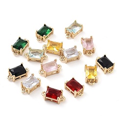 Mixed Color Brass Pave Faceted Glass Connector Charms, Rectangle Links, Light Gold, Mixed Color, 13x7x5mm, Hole: 1.4mm