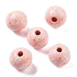Misty Rose Wood European Beads, Large Hole Beads, Flower, Misty Rose, 15.5~16x14.5mm, Hole: 4mm