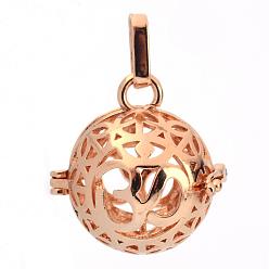 Light Gold Rack Plating Brass Cage Pendants, For Chime Ball Pendant Necklaces Making, Hollow Round with Om Symbol, Light Gold, 25x24x20.5mm, Hole: 3x7mm, inner measure: 18mm