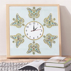 Butterfly DIY Clock Diamond Painting Kits, Including Canvas, Resin Rhinestones, Diamond Sticky Pen, Tray Plate and Glue Clay, Butterfly Pattern, 350x350mm