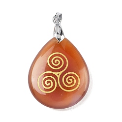 Красный Агат Подвески из натурального сердолика (окрашенные и нагретые), с реечной обшивкой латунными выводами, без кадмия и без свинца, очарование слезы, 31x25x5~7 мм, отверстие : 4.5x4 мм