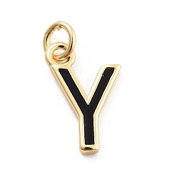 Letter Y Стойки обшивки латунные подвески, с эмалью и кольцом для прыжков, без кадмия и без свинца, долговечный, реальный 18 k позолоченный, буквы, Письмо Y, 12x7.5x1 мм, отверстие : 2.5 мм