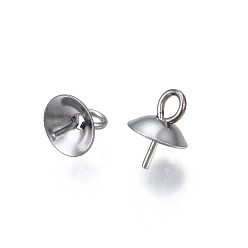 Stainless Steel Color 304 Stainless Steel Cup Peg Bails Pendants, For Half Drilled Beads, Half Round, Stainless Steel Color, 8x6mm, Hole: 2mm, Pin: 0.7mm