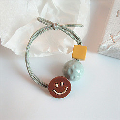 Brown smiley face Cute Colorful Smiley Bead Hair Rope - Simple Elastic Hair Band Accessory