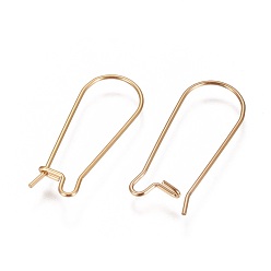 Golden Ion Plating(IP) 304 Stainless Steel Hoop Earrings Findings Kidney Ear Wires, Golden, 25x10x0.7mm, 21 Gauge