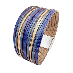 Royal Blue PU Leather Multi-strand Bracelets, with Magnetic Clasps, Royal Blue, 8-1/8 inch(20.5cm)