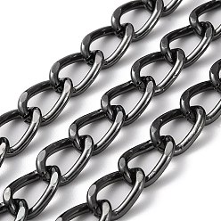 Gunmetal Oxidation Aluminum Faceted Curb Chains, Diamond Cut Chains, Unwelded, with Spool, Gunmetal, 16x10.5x2.5mm, about 65.62 Feet(20m)/Roll