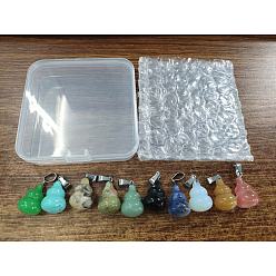 Mixed Stone 10Pcs 10 Style Gemstone Pendants, with Platinum Plated Brass Bails, Gourd/Calabash, 22.5x13mm, Hole: 4x7.5mm, 1pc/style