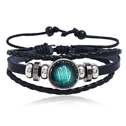Virgo Zodiac Constellation Couples Leather Bracelet - DIY Multilayer Braided Night Sky Starry Handmade Jewelry