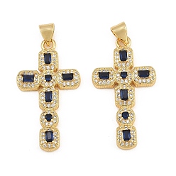 Bleu Foncé Micro cuivres ouvrent pendentifs zircone cubique, breloques en forme de croix octogonale, sans cadmium et sans plomb, or, bleu foncé, 32x17.5x4mm, Trou: 5x3mm