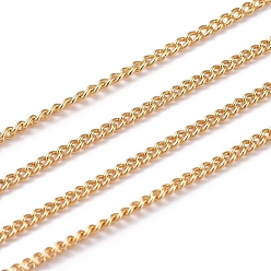 Real 18K Gold Plated Brass Curb Chains, Twisted Chains, Soldered, Long-Lasting Plated, with Spool, Real 18K Gold Plated, 3x2x0.5mm, about 16.4 Feet(5m)/roll