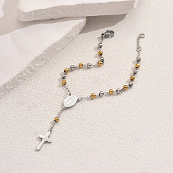 Золотой & Серебряный 201 подвеска из нержавеющей стали с бусинами для женщин и мужчин, крест и овал с девственницей в браке, золотой и серебряный, внутренний диаметр: 6-1/2 дюйм (16.5 см)