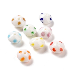 Mixed Color Handmade Lampwork Beads, Rondelle with Polka Dots Pattern, Mixed Color, 14x9mm, Hole: 1mm