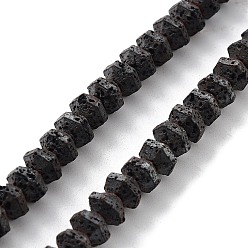 Lava Rock Natural Lava Rock Beads Strands, Frosted Hexagon, 4x6x6.5mm, Hole: 1mm, about 94pcs/strand, 15.75 inch(40cm)