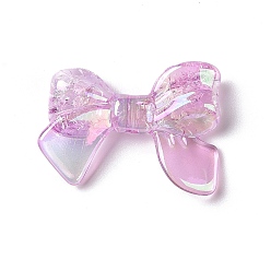 Orchid UV Plating Rainbow Iridescent Transparent Acrylic Crackle Beads, Bowknot, Orchid, 24x33x7mm, Hole: 2mm