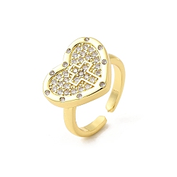 Прозрачный Манжеты из латуни с микро паве кубический цирконий для женщин, сердце и крест, реальный 18 k позолоченный, стойки покрытие, долговечный, без свинца и без кадмия, прозрачные, Сердце: 14.5x18.5 mm