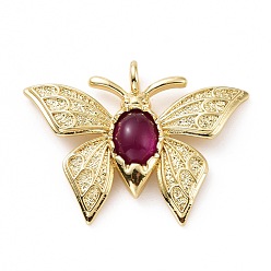 Purple Opaque Resin Pendants, Butterfly Charm, with Real 18K Gold Plated Brass Findings, Cadmium Free & Lead Free, Real 18K Gold Plated, Purple, 22.5x31x4mm, Hole: 3mm
