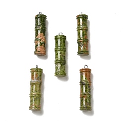 Unakite Natural Unakite Pendants, Bamboo Stick Charms, with Stainless Steel Color Tone 304 Stainless Steel Loops, 45x12.5mm, Hole: 2mm