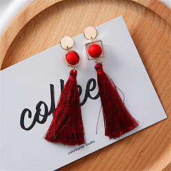 Red Geometric Tassel Long Earrings for Elegant and Minimalist Style