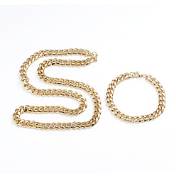 Golden Unisex 304 Stainless Steel Curb Chain Bracelet & Necklace Jewelry Sets, with Lobster Claw Clasps, Golden, 7-7/8 inch(20cm), 23.62 inch(60cm)