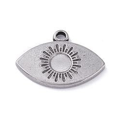 Stainless Steel Color 304 Stainless Steel Pendant Cabochons Settings, Eye, Stainless Steel Color, Tray: 1.5mm, 14x20x2mm, Hole: 1.8mm
