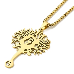 Golden 304 Stainless Steel Pendant Necklaces for Women Men, Tree of Life, Golden, 23.54 inch(59.8cm)