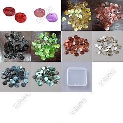 (52) Непрозрачная лаванда 150шт 10 цвета натуральные ракушки подвески, окрашенные, плоско-круглые, разноцветные, 14.5~15x1 мм, отверстие : 1.2~1.4 мм, 15 шт / цвет