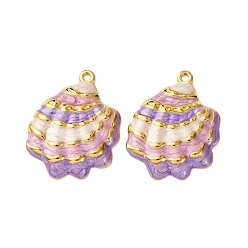 Фиолетовый 304 нержавеющей стальной эмали подвески, шарм в форме ракушки, вакуумное покрытие pvd, реальный 18 k позолоченный, фиолетовые, 32x24.5x3.5 мм, отверстие : 1.8 мм