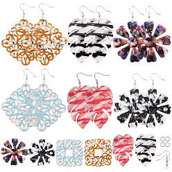 Mixed Color SUNNYCLUE DIY Earring Making, with Cellulose Acetate(Resin) Big Pendants, Brass Earring Hooks and Iron Jump Rings, Mixed Color, Pendant: 12pcs/set