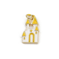 Белый Латунь эмаль подвески, прелести замка, реальный 18 k позолоченный, стойки покрытие, долговечный, без кадмия и без свинца, с прыжковых колец, белые, 17.5x10.5x2.5 мм, отверстие : 3 мм