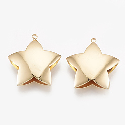 Real 18K Gold Plated Brass Pendants, Real 18K Gold Plated, Star, 25x24x6.5mm, Hole: 1.4mm