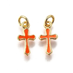 Оранжевый Латунь эмаль прелести, с целью перехода в кольце, корсетное очарование, стойки покрытие, без кадмия и без свинца, долговечный, золотые, оранжевые, 11.5x6x1.5 мм, отверстие : 2.6 мм