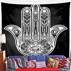 White Polyester Hamsa Hand/Hand of Miriam with Evil Eye Pattern Wall Hanging Tapestry, for Bedroom Living Room Decoration, Rectangle, White, 1300x1500mm