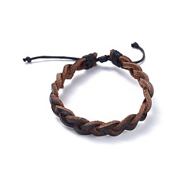 Coconut Brown Adjustable Cowhide Leather Cord Braided Bracelets, with Waxed Cotton Cord, Coconut Brown, 2-1/4 inch~2-7/8 inch(5.6~7.4cm), 10.5mm