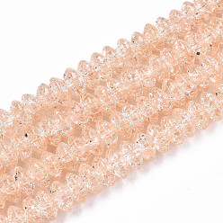 PeachPuff Crackle Glass Beads, Dyed & Heated, Rondelle, PeachPuff, 8x4mm, Hole: 1mm, about 89~95pcs/strand, 15.16~15.55 inch(38.5~39.5cm)