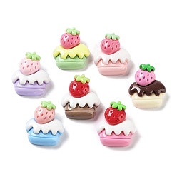 Mixed Color Opaque Resin Imitation Food Cabochons, Strawberry Cake, Mixed Color, 19x16.5x8mm