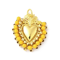 Желтый Сплав стекла подвески, сердце, с петлей, долговечный, без кадмия и без свинца, стойки покрытие, реальный 18 k позолоченный, желтые, 31x28x7.5 мм, отверстие : 5.6 мм